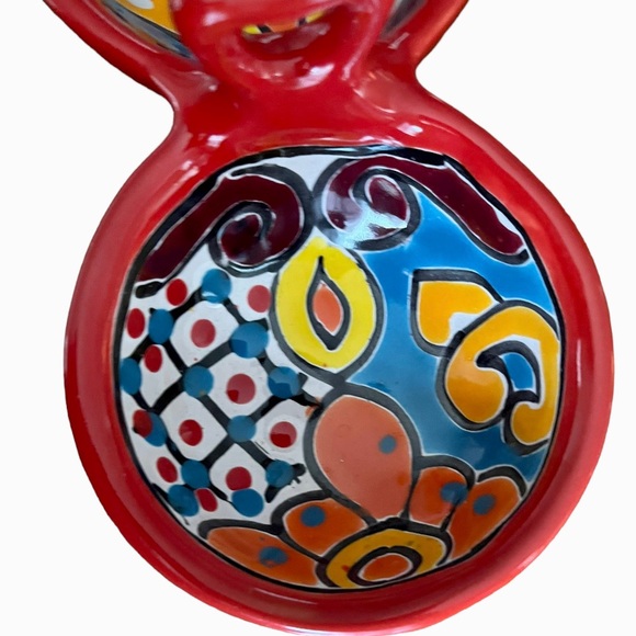 Talavera Pottery Molcajrte Double Salsa Bowl with Handle Ring Catch - Picture 4 of 11